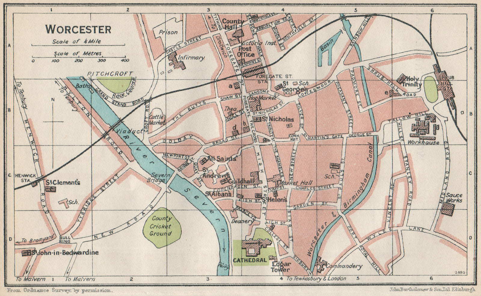 WORCESTER. Vintage town city map plan. Worcestershire 1930 old vintage